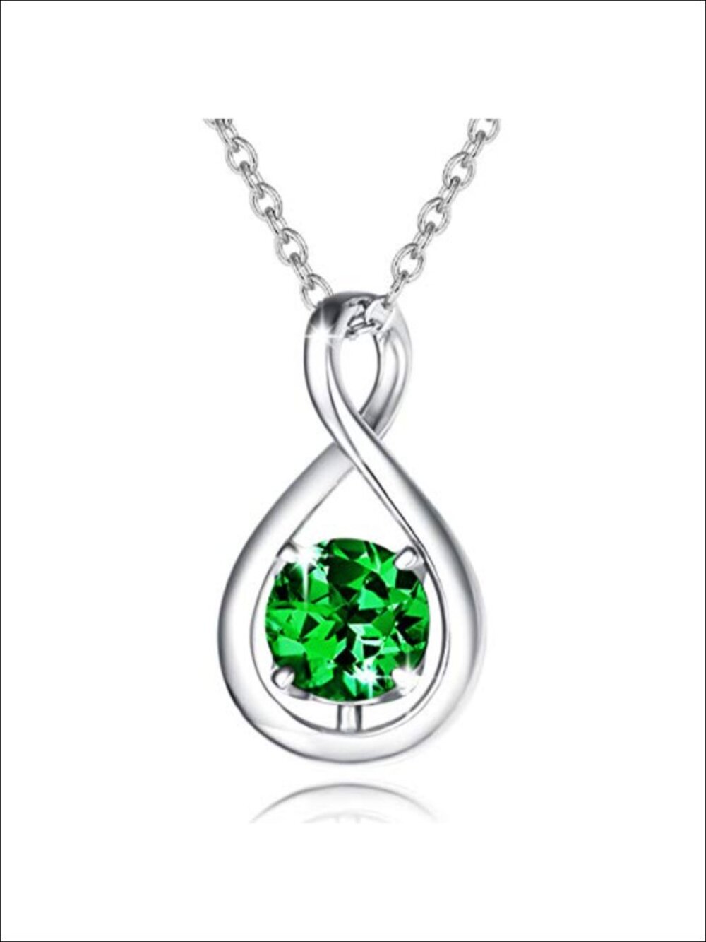 White Gold Plated Sterling Silver Infinity Birthstone Pendant Necklace